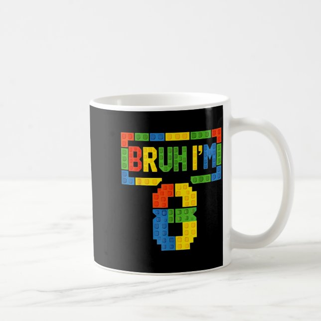 Bruh 8 Year Old Building Blocks 8th Birthday Boys Coffee Mug (Right)