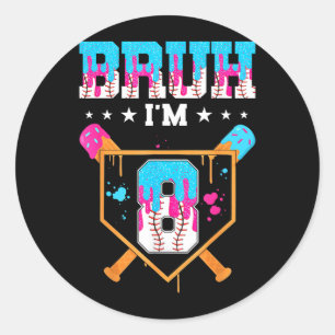Bruh 8th Birthday Boy Baseball Ice Cream Drip 8 Classic Round Sticker