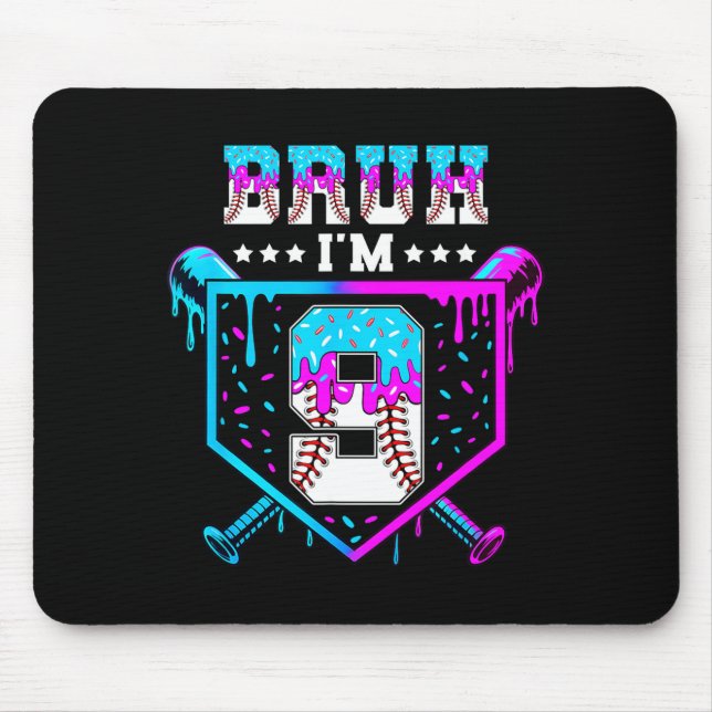 Bruh 9th Birthday Boy Baseball Ice Cream Drip 9 Ye Mouse Pad (Front)