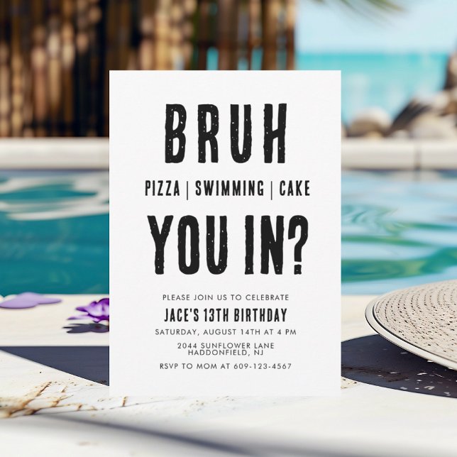 BRUH, are you in? Swimming Boy Birthday Invitation (Creator Uploaded)