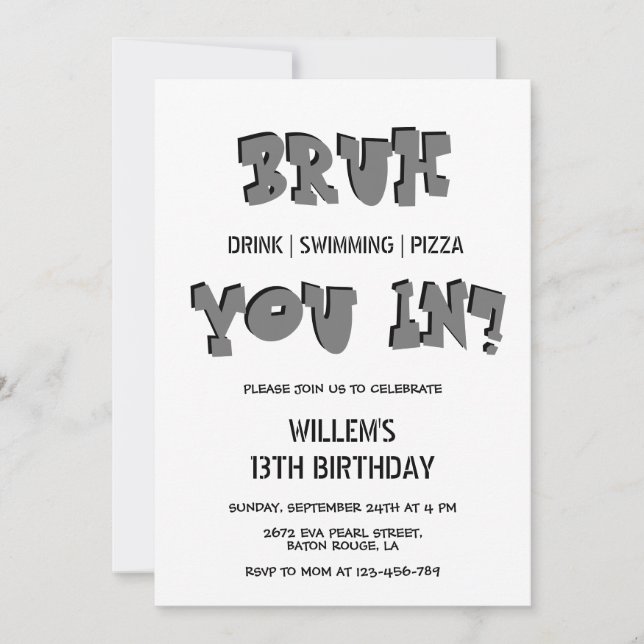 BRUH, are you in? Swimming Pool Party Boy Birthday Invitation (Front)