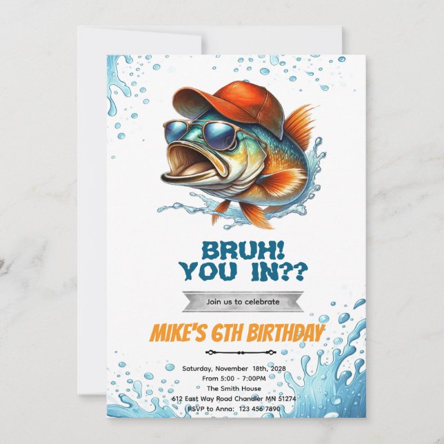 Bruh Bass Fishing Birthday Invitation (Front)