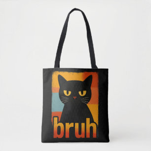 Bruh Black Cat Funny Retro Vintage Meme Tote Bag