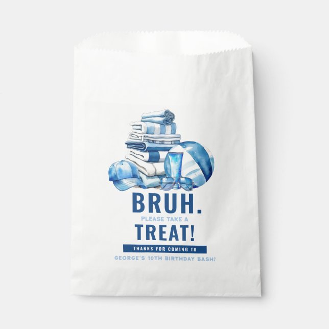 BRUH.. Blue Pool Boy Birthday Thank You Favour Bags (Front)