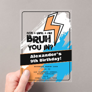 Bruh Boy's Birthday Graffiti Orange Blue Cool Acrylic Invitations