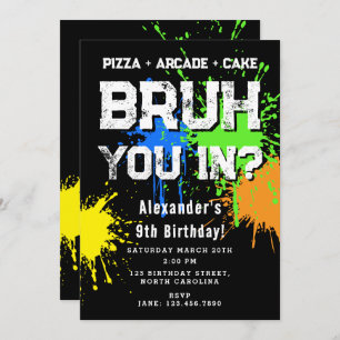 Bruh Boy's Birthday Party Neon Graffiti Teenager Invitation
