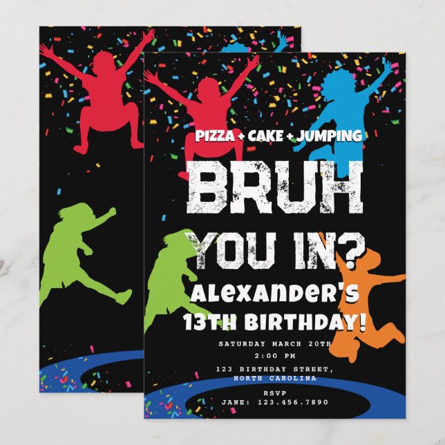 Bruh Boy's Birthday Party Teenager Jump Trampoline Invitation (Front/Back)
