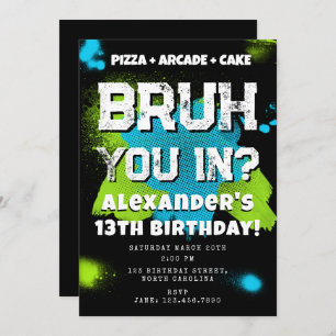 Bruh Boy's Birthday Party Teenager Teen Boy Neon Invitation