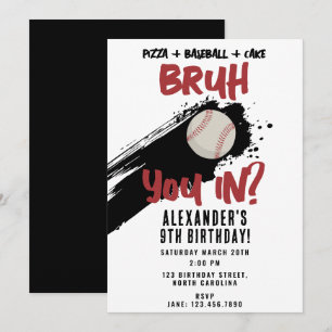 Bruh Boy's Birthday Teen Sports Baseball Game Invitation
