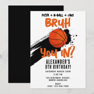 Bruh Boy's Birthday Teen Sports Basketball Game Invitation