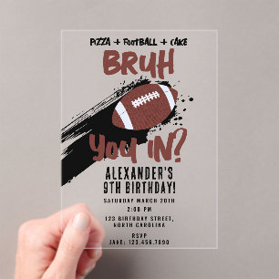 Bruh Boy's Birthday Teen Sports Football Game Acrylic Invitations