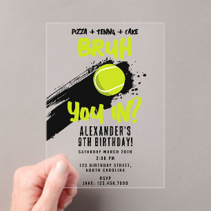 Bruh Boy's Birthday Teen Sports Tennis Game Acrylic Invitations