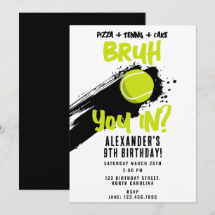 Bruh Boy's Birthday Teen Sports Tennis Game Invitation