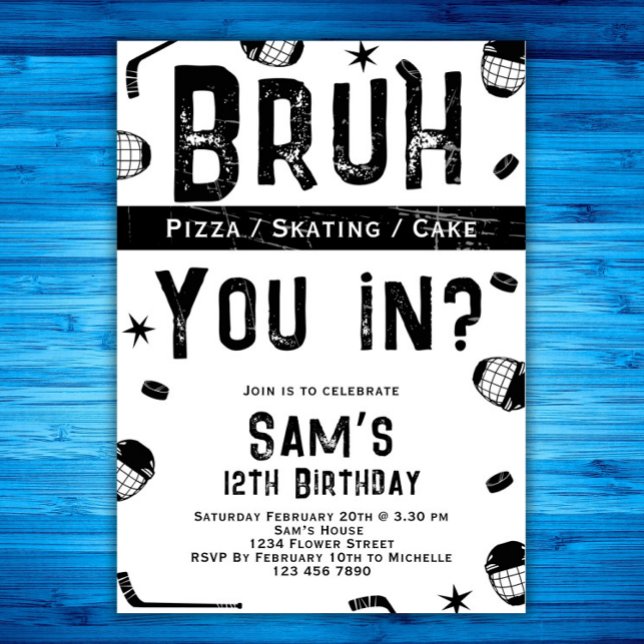 Bruh Boys Ice Hockey Kids Birthday Party Invitation (Creator Uploaded)