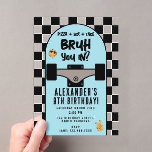 Bruh Boy's Skateboarding Chequered Birthday Party Acrylic Invitations