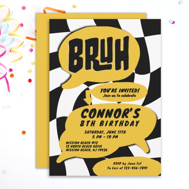 Bruh Boys Teen Birthday Party Invitation (Creator Uploaded)