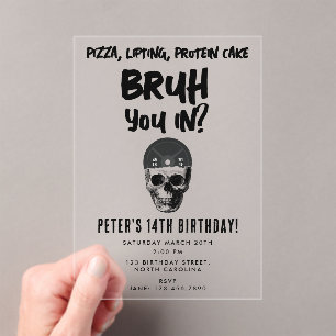 Bruh Boys Teenager Birthday Party Teen Boy Weights Acrylic Invitations