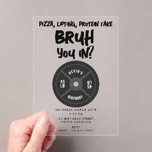 Bruh Boys Teenager Birthday Teen Boy Weights Acrylic Invitations