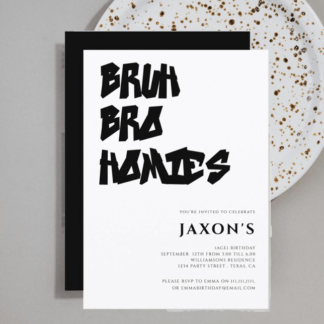 BRUH bro homie modern tween birthday Invitation (Creator Uploaded)