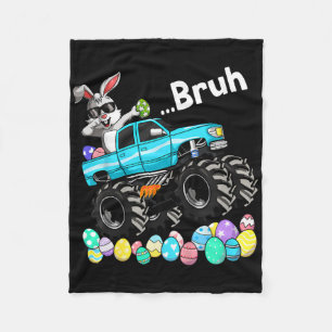 Bruh Bunny Happy Easter Monster Truck Lovers Kids  Fleece Blanket