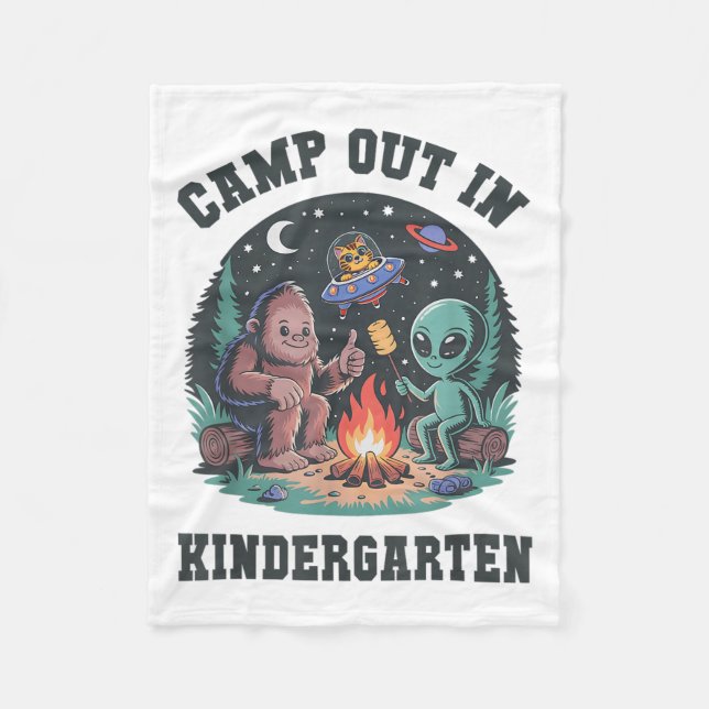 Bruh Camp Out In Kindergarten Tiny Bigfoot Camping Fleece Blanket (Front)