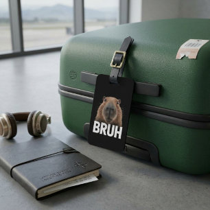Bruh Capybara Face Funny Meme Copy title Luggage Tag