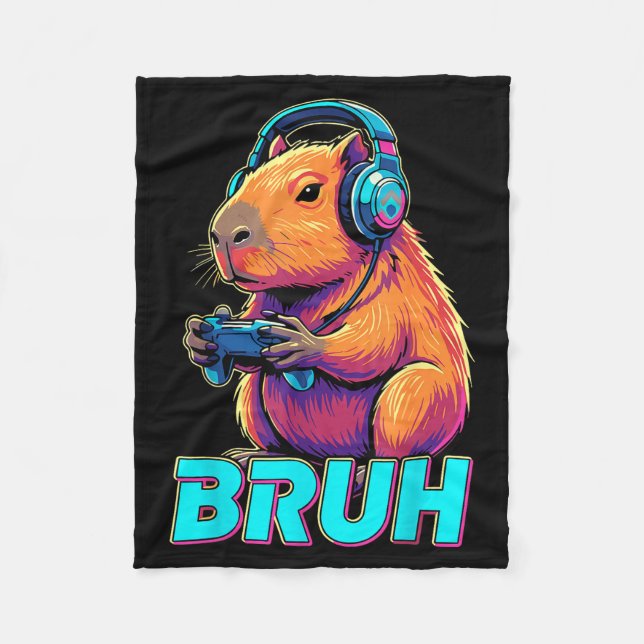 Bruh Capybara Funny Video Games Capybaras  Fleece Blanket (Front)