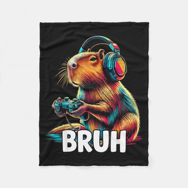 Bruh Capybaras Funny Video Games Capybara  Fleece Blanket (Front)