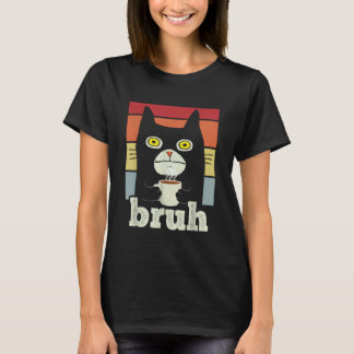 Bruh Cat with Coffee with Cat Greetings Teens Boys T-Shirt