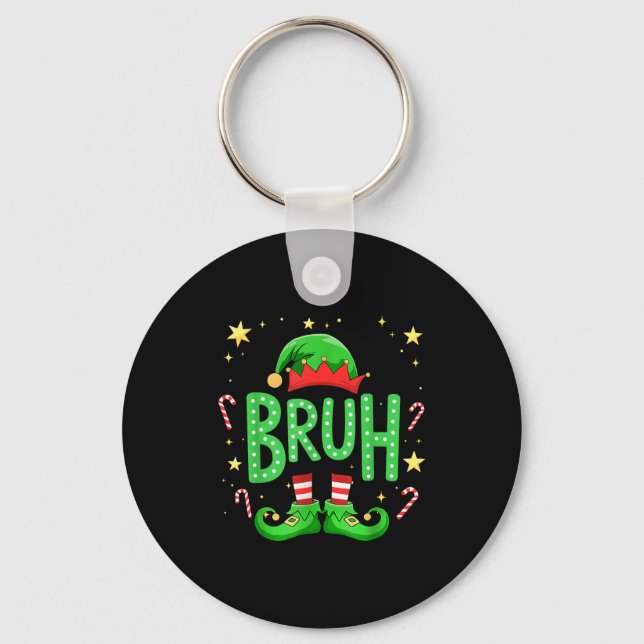 Bruh Christmas Elf Funny Xmas Kids Boys Christmas  Key Ring (Front)