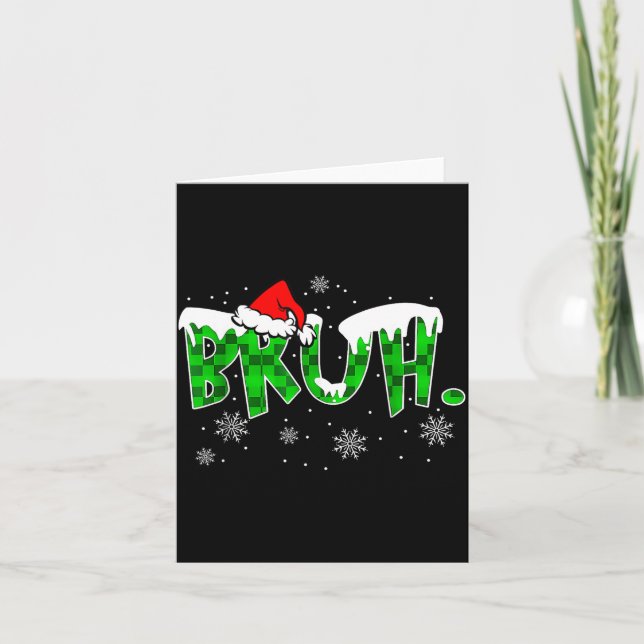 Bruh Christmas Red Plaid Funny Family Teens Boys K Card (Front)