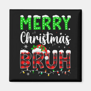 Bruh Christmas Red Plaid Teens Boys Kids Xmas Paja Magnet