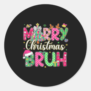 Bruh Christmas Shirt Kids Xmas Men Teen Boys Funny Classic Round Sticker