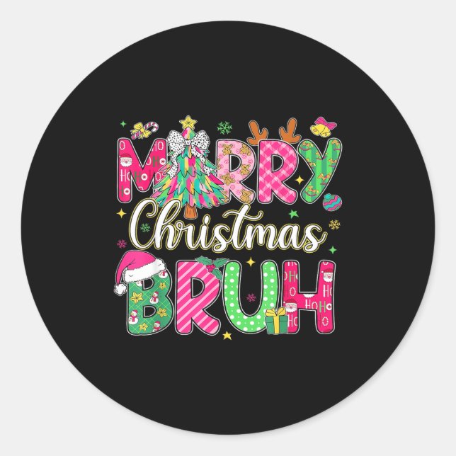 Bruh Christmas Shirt Kids Xmas Men Teen Boys Funny Classic Round Sticker (Front)