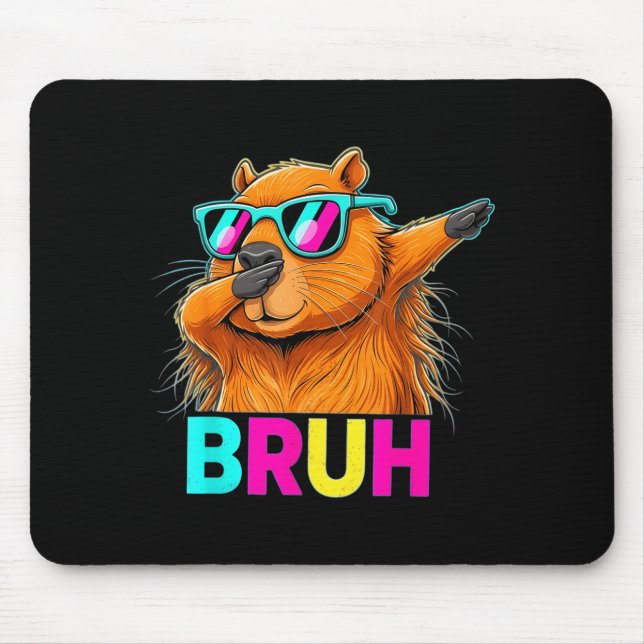 Bruh Dab Beaver Retro Sungles Dabbing Groundhog Fu Mouse Pad (Front)
