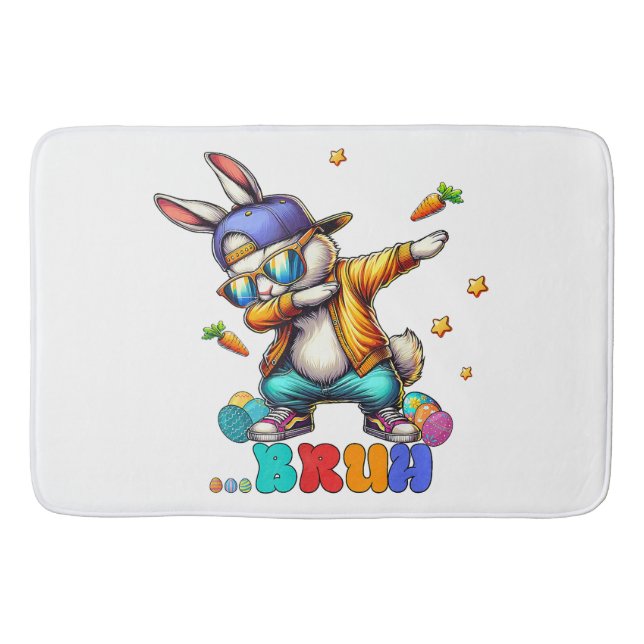 Bruh Dab Bunny Easter Funny Bath Mat (Front)