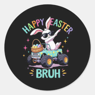 Bruh Dabbing Bunny Happy Easter Monster Truck Love Classic Round Sticker