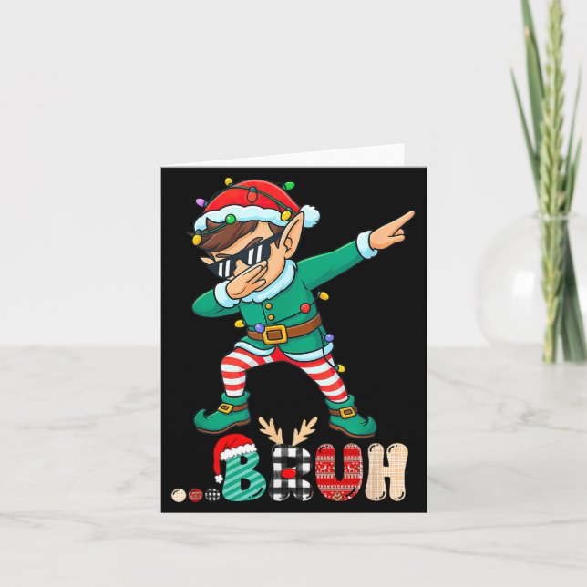 Bruh Dabbing Elf Funny Kids Boys Mens Christmas Ma Card (Front)