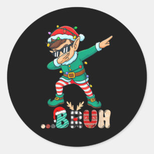 Bruh Dabbing Elf Funny Kids Boys Mens Christmas Ma Classic Round Sticker