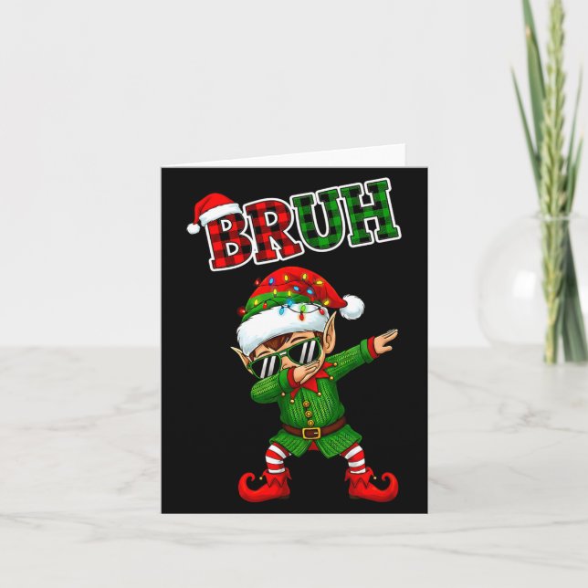 Bruh Dabbing Elf Funny Kids Years Pajamas Christma Card (Front)