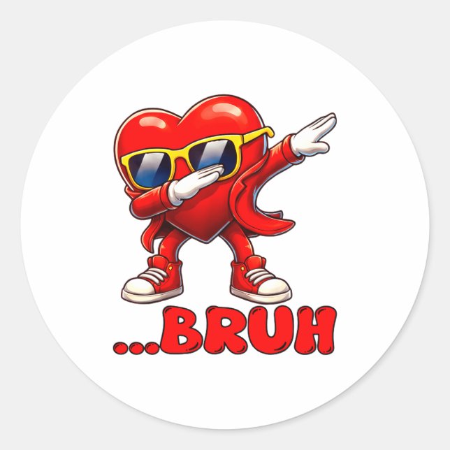 Bruh Dabbing Heart Funny Kids Boys Mens Valentine  Classic Round Sticker (Front)