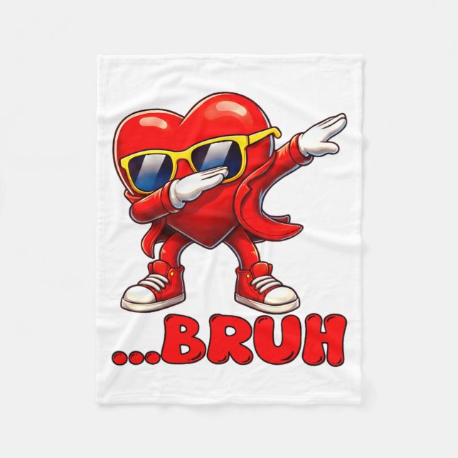 Bruh Dabbing Heart Funny Kids Boys Mens Valentine  Fleece Blanket (Front)