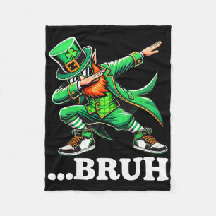 Bruh Dabbing Leprechaun Funny Meme Kids Boys St Pa Fleece Blanket