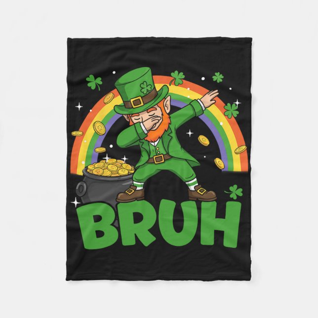 Bruh Dabbing Leprechaun Funny St Patricks Day Boys Fleece Blanket (Front)