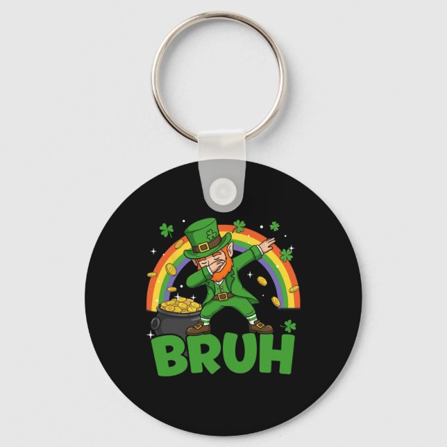 Bruh Dabbing Leprechaun Funny St Patricks Day Boys Key Ring (Front)
