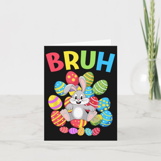Bruh Dabbing Rabbit Bunny Happy Easter Day Egg Boy Card (Front)