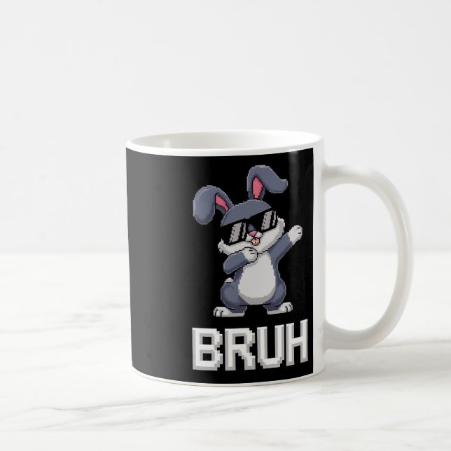 Bruh Dabbing Rabbit Bunny Happy Easter Day Egg Boy Coffee Mug (Right)