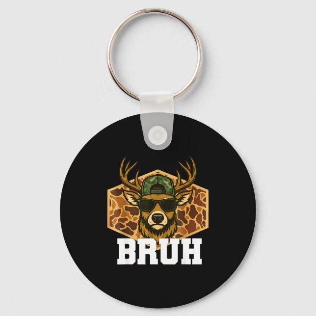 Bruh Deer Funny Deer Hunting Camo Hat Youth Teens  Key Ring (Front)