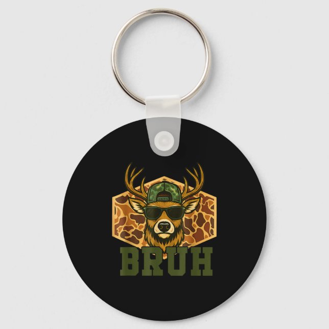 Bruh Deer Funny Deer Hunting Camo Hat Youth Teens  Key Ring (Front)