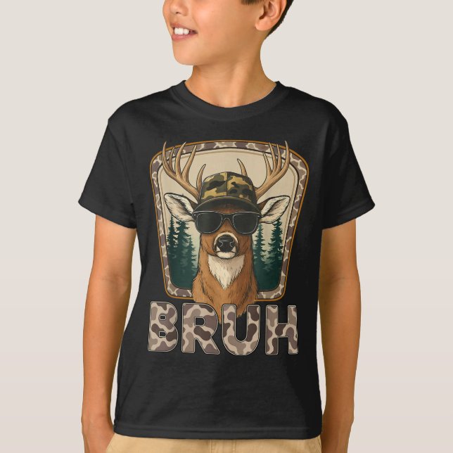 Bruh Deer Hunter Funny Deer Hunting Camo Men Teens T-Shirt (Front)